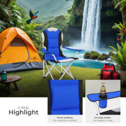 Tectake Camping Chair - Padded Seat With Carry Bag - Blue - Set Of 4 - thumbnail 4