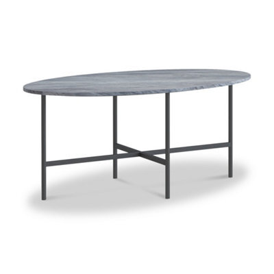 Pimlico Grey Marble 91.5Cm Oval Coffee Table - Dark Grey Metal Frame - By Roseland Furniture - image 1