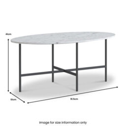 Pimlico Grey Marble 91.5Cm Oval Coffee Table - Dark Grey Metal Frame - By Roseland Furniture - thumbnail 3