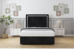 "Sloomy Boston Chrome Black Naples Divan Bed Set No Drawers - 54"" Floor Standing 12"" Footboard 4'6 Double" - thumbnail 1