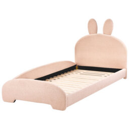 Wyld And Coco Snughome Bunny Bouclé Bed Beige 3Ft Eu Single, Low-Profile Frame With Bunny Ear Headboard - thumbnail 6
