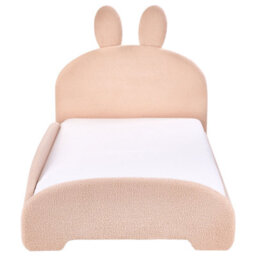 Wyld And Coco Snughome Bunny Bouclé Bed Beige 3Ft Eu Single, Low-Profile Frame With Bunny Ear Headboard - thumbnail 1