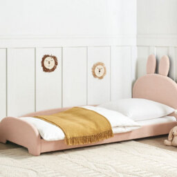 Wyld And Coco Snughome Bunny Bouclé Bed Beige 3Ft Eu Single, Low-Profile Frame With Bunny Ear Headboard - thumbnail 2