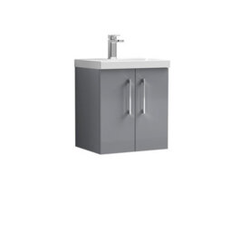 Balterley  Contemporary Bathroom 2 Soft Close Door & Thin-Edge Wall Hung Vanity Unit Basin, Satin Grey, 500mm - thumbnail 1
