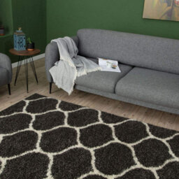 The Rugs Moroccan Shaggy Rugs And Runners Soft Fluffy Trellis Design High Pile Dark Grey And Ivory Living Room Kitchen Hallway 640 - thumbnail 7