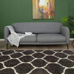 The Rugs Moroccan Shaggy Rugs And Runners Soft Fluffy Trellis Design High Pile Dark Grey And Ivory Living Room Kitchen Hallway 640 - thumbnail 8