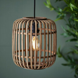 Luminosa Lighting Luminosa Mathias Single Pendant Ceiling Lamp, Natural Bamboo, Plywood, Matt Black Paint - thumbnail 2
