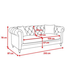 Velvet Navy Blue 3 Seater Chesterfield Sofa With Acrylic Feet - thumbnail 9