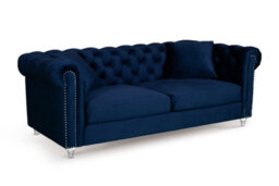 Velvet Navy Blue 3 Seater Chesterfield Sofa With Acrylic Feet - thumbnail 3