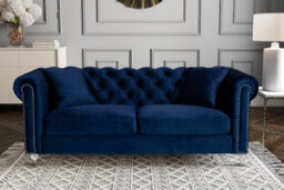 Velvet Navy Blue 3 Seater Chesterfield Sofa With Acrylic Feet - thumbnail 2