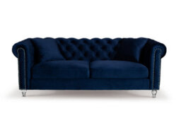 Velvet Navy Blue 3 Seater Chesterfield Sofa With Acrylic Feet - thumbnail 4