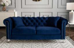 Velvet Navy Blue 3 Seater Chesterfield Sofa With Acrylic Feet - thumbnail 1