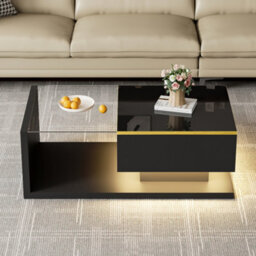 Btm 90 Cm Long Coffee Table, High-Gloss Black. Side Tables, Coffee Tables With Glass And Led Effect - thumbnail 5