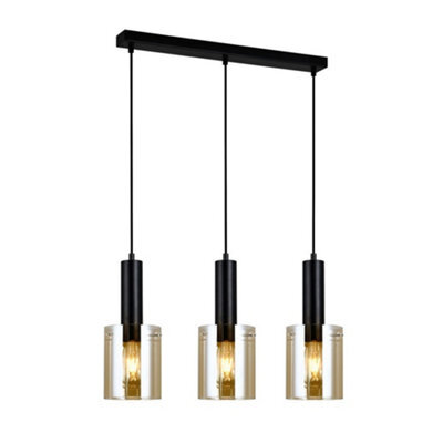 Luminosa Lighting Luminosa Modern Hanging Pendant Black 3 Light  With Amber Shade, E27