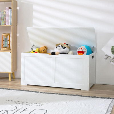 Xample Wooden Toy Box Kids Bench And Storage Chest With Flip Top Lid, Safety Hinges & Handles, Farmhouse Style Organizer For Kids Storage - image 1