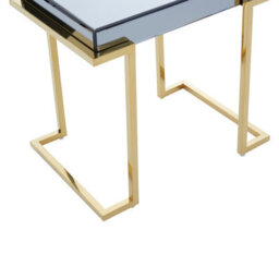 Orsina Decent End Table With Grey Mirrored Top, Metal Side Table With C-Shaped Base, Luxe Gold Finish Small Table - thumbnail 5