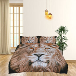TheWhiteWater Limited King Of The Jungle Wild Male Lion Bed Set - 3D Animal Printed Single Beddings Duvet Cover + One Matching Pillowcase - thumbnail 5