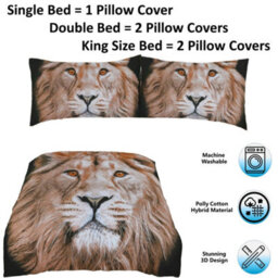 TheWhiteWater Limited King Of The Jungle Wild Male Lion Bed Set - 3D Animal Printed Single Beddings Duvet Cover + One Matching Pillowcase - thumbnail 6