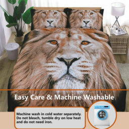 TheWhiteWater Limited King Of The Jungle Wild Male Lion Bed Set - 3D Animal Printed Single Beddings Duvet Cover + One Matching Pillowcase - thumbnail 3