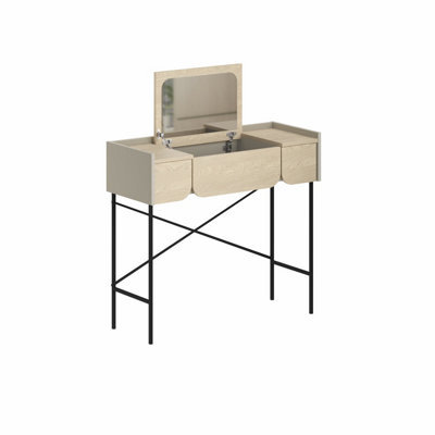 Decortie Modern Terra Dressing Table Lift-Up Mirror Storage Space 2 Drawers, Bedroom Vanity Table W100Xd40Cm Sonoma Oak, Sandstone - image 1