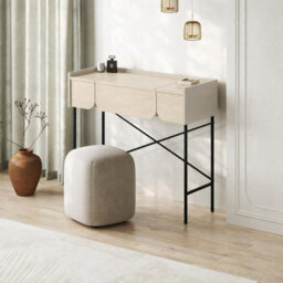 Decortie Modern Terra Dressing Table Lift-Up Mirror Storage Space 2 Drawers, Bedroom Vanity Table W100Xd40Cm Sonoma Oak, Sandstone - thumbnail 6