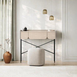 Decortie Modern Terra Dressing Table Lift-Up Mirror Storage Space 2 Drawers, Bedroom Vanity Table W100Xd40Cm Sonoma Oak, Sandstone - thumbnail 8