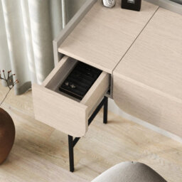 Decortie Modern Terra Dressing Table Lift-Up Mirror Storage Space 2 Drawers, Bedroom Vanity Table W100Xd40Cm Sonoma Oak, Sandstone - thumbnail 5