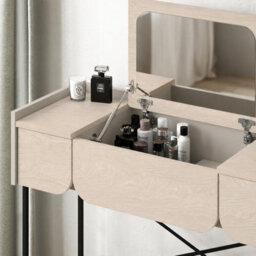 Decortie Modern Terra Dressing Table Lift-Up Mirror Storage Space 2 Drawers, Bedroom Vanity Table W100Xd40Cm Sonoma Oak, Sandstone - thumbnail 4