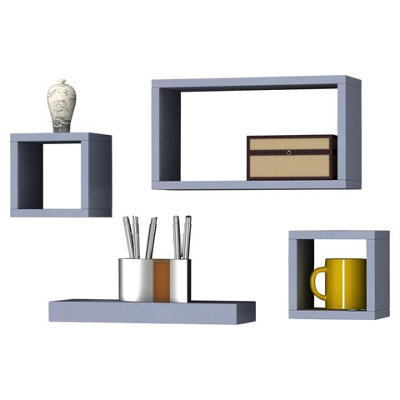 Urbn-Living Urbnliving Height 16Cm Set Of 4 Wooden Grey Cube Shelves Wall Storage Display - image 1