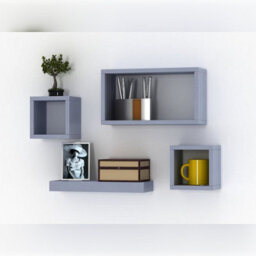Urbn-Living Urbnliving Height 16Cm Set Of 4 Wooden Grey Cube Shelves Wall Storage Display - thumbnail 2