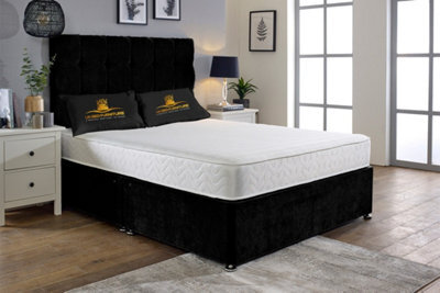 UKBEDFURNITURE Senator Black Plush Divan Bed With 2 Foot End Drawers & 26 Inch Headboard - image 1