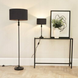 Valuelights Maggie Black Metal Candlestick Floor Lamp With Charcoal Fabric Lamp Shade - thumbnail 4