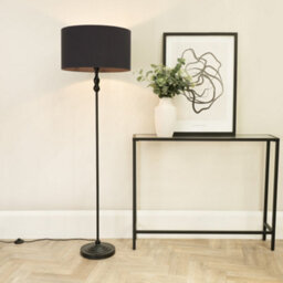 Valuelights Maggie Black Metal Candlestick Floor Lamp With Charcoal Fabric Lamp Shade - thumbnail 1