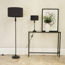 Valuelights Maggie Black Metal Candlestick Floor Lamp With Charcoal Fabric Lamp Shade - thumbnail 3