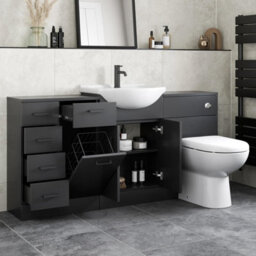 Affine Bathroom Toilet Basin Vanity Unit Combination Laundry Drawer Unit Black 1564mm - thumbnail 2