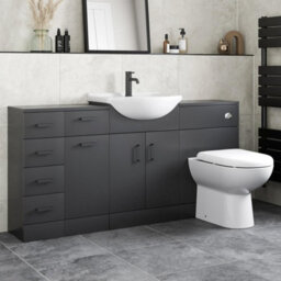 Affine Bathroom Toilet Basin Vanity Unit Combination Laundry Drawer Unit Black 1564mm - thumbnail 1