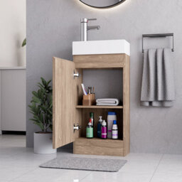 Belofay 400mm Bathroom Vanity Units With Basin With White Ceramic Bathroom Sink Soft Close Hinges & 1 Tap Hole (Denvor Terracotta) - thumbnail 2