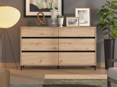 Amos Mann Furniture Corbett Industrial Oak Effect 6 Drawer Wide 157Cm Chest Of Drawers - image 1