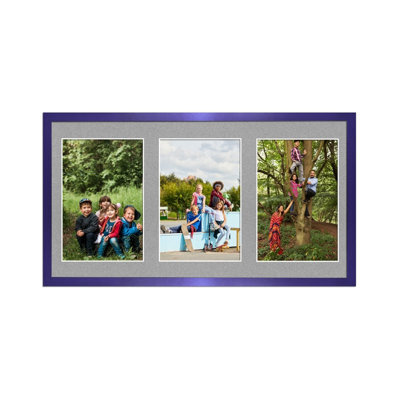 AK Frames 40X20Cm Purple Sleek Multi Photo Frame With Silver Mount - Holds 3 Apertures (3X) 6X4 Photos - image 1