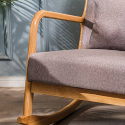 Nordlys Solid Wood And Gray Fabric Rocking Chair Countryside Style Living Room - thumbnail 6
