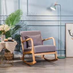 Nordlys Solid Wood And Gray Fabric Rocking Chair Countryside Style Living Room - thumbnail 4
