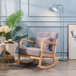 Nordlys Solid Wood And Gray Fabric Rocking Chair Countryside Style Living Room - thumbnail 3