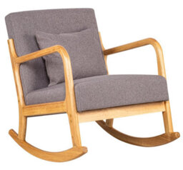 Nordlys Solid Wood And Gray Fabric Rocking Chair Countryside Style Living Room - thumbnail 1