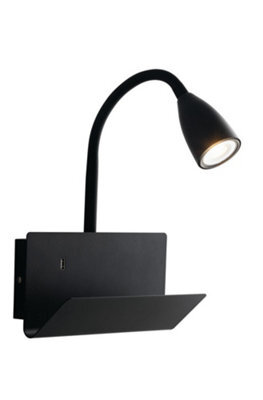 Luminosa Lighting Luminosa Gulp Flexible Arm Reading Usb Wall Lamp Shelf, Black, Gu10