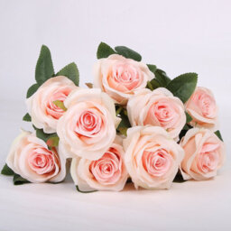 10 Heads Silk Rose Artificial Flower Bouquet - Pink Wedding & Home Decor