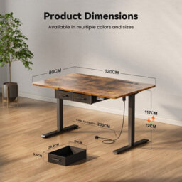 Electric Standing Desk With Power Outlets, 120 X 80 Cm Sit Stand Desk With 2 Drawers, Usb Ports, Height Adjustable, Brown - thumbnail 5