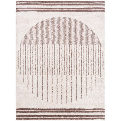 Livabliss Fossay Shaggy-Washable Beige Brown Green Grey Global High Pile Living Bedroom Rug 200 X 275 Cm Easy Care, Non Shedding - image 1