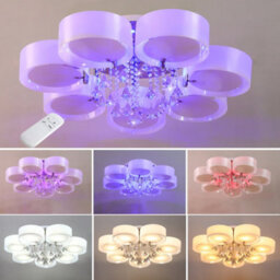 Living And Home 7 Head Modern Round Acrylic Led Ceiling Light Color Changing Chandelier With Crystal Accent - thumbnail 3