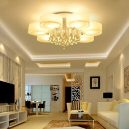 Living And Home 7 Head Modern Round Acrylic Led Ceiling Light Color Changing Chandelier With Crystal Accent
