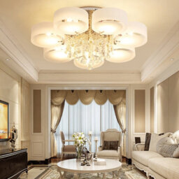 Living And Home 7 Head Modern Round Acrylic Led Ceiling Light Color Changing Chandelier With Crystal Accent - thumbnail 2